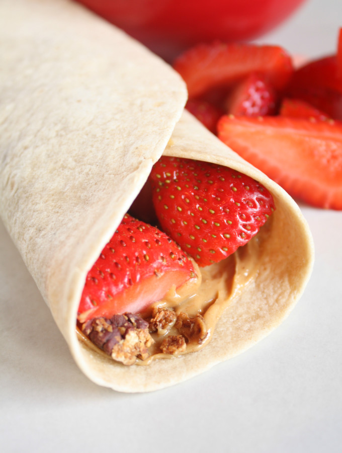 Strawberry Granola Peanut Butter Breakfast Wrap